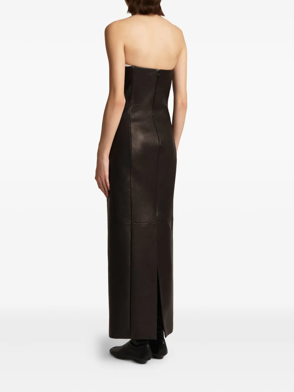 Khaite Yael Strapless Leather Maxi Dress In Black