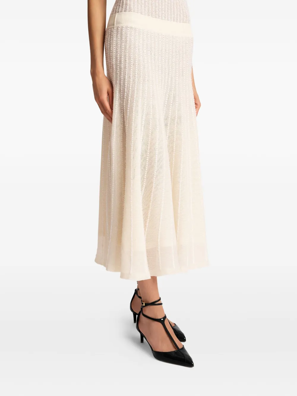 Khaite Dawn Pointelle-knit Midi Skirt In Blue