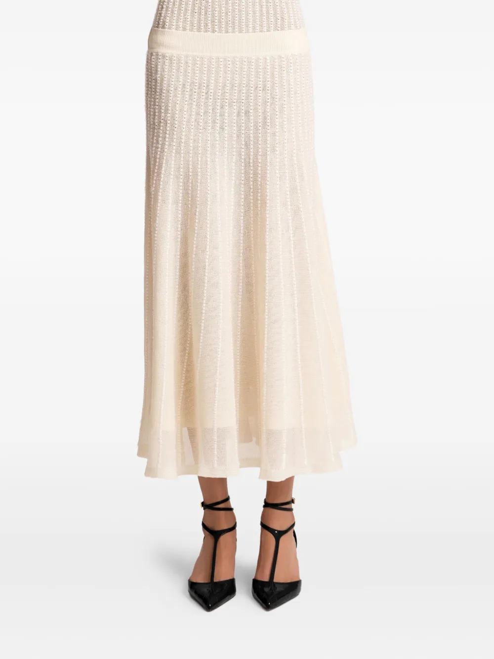 Khaite Dawn Pointelle-knit Midi Skirt In Blue