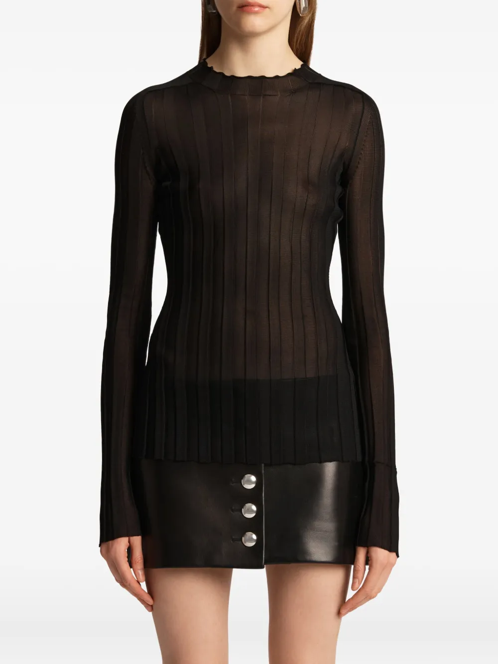  Khaite Cosette Ruffled Ribbed Top - Black 