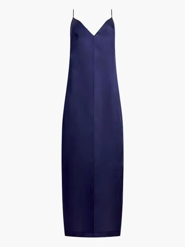 khaite navy satin liliana dress Khaite Tulula Satin Slip Maxi Dress