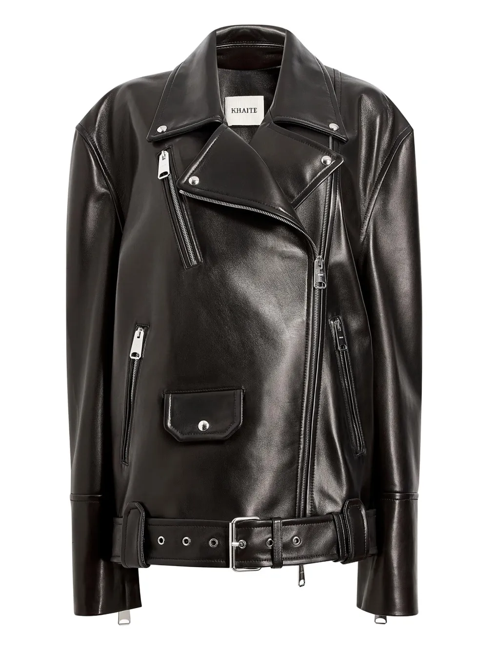 Khaite Hansel Belted Leather Jacket In Black