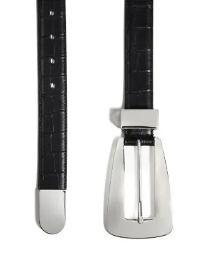 【KHAITE】ルッカベルト ブラッククロコ型押しレザー、シルバー セール】 クロコ型押しレザーベルト （ベルト・サスペンダー