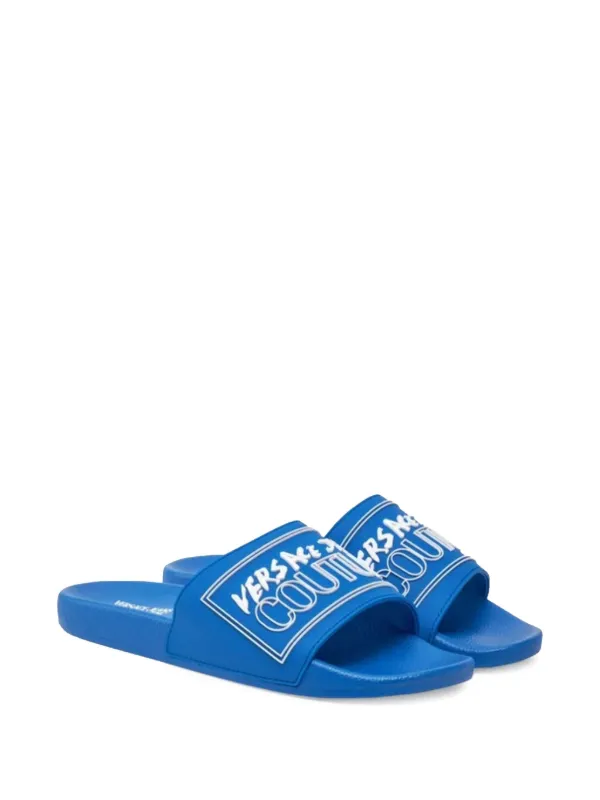 Versace Jeans Couture logo-embossed Slides | Blue | FARFETCH