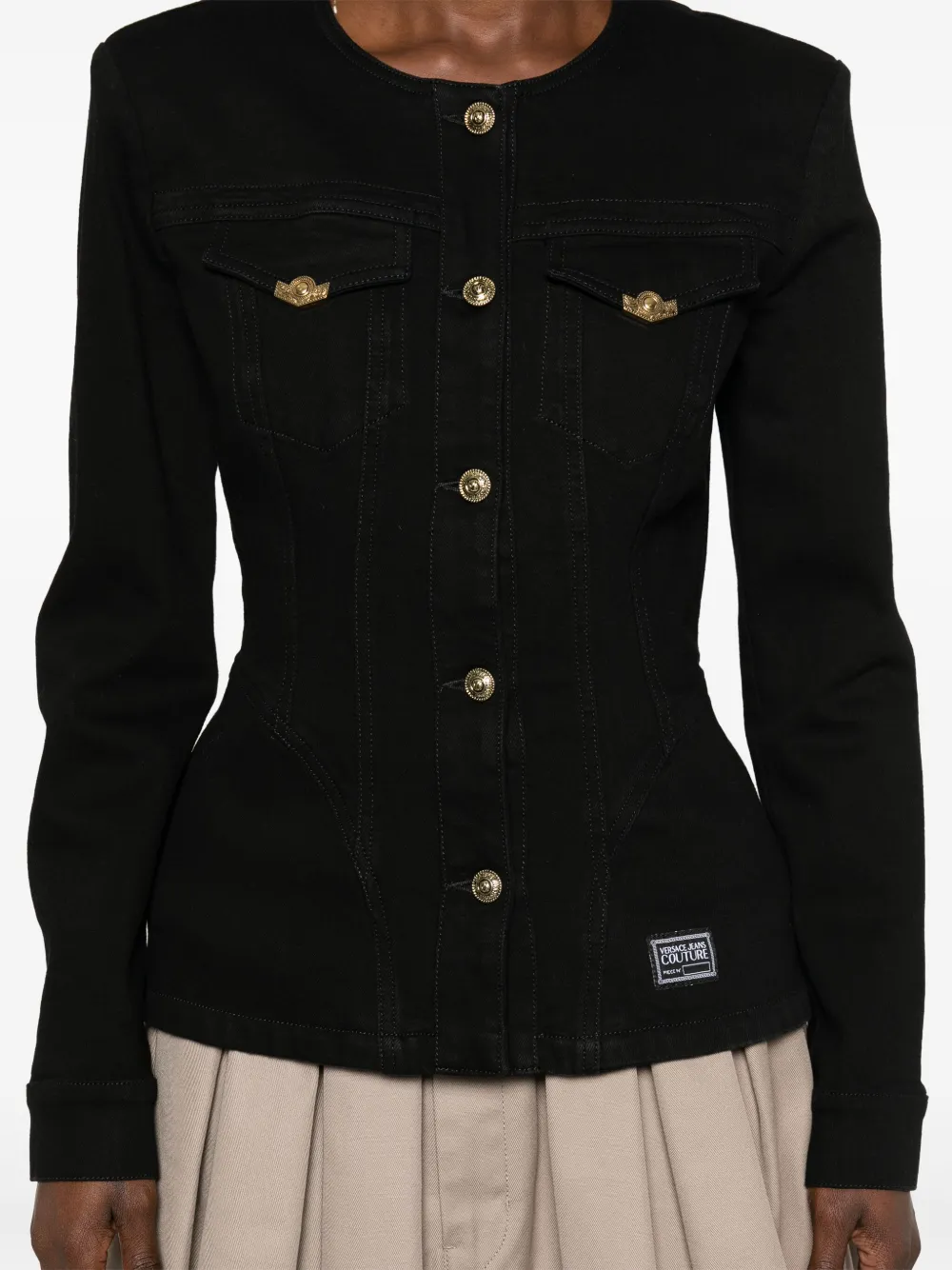 Shop Versace Jeans Couture Denim Jacket In Black