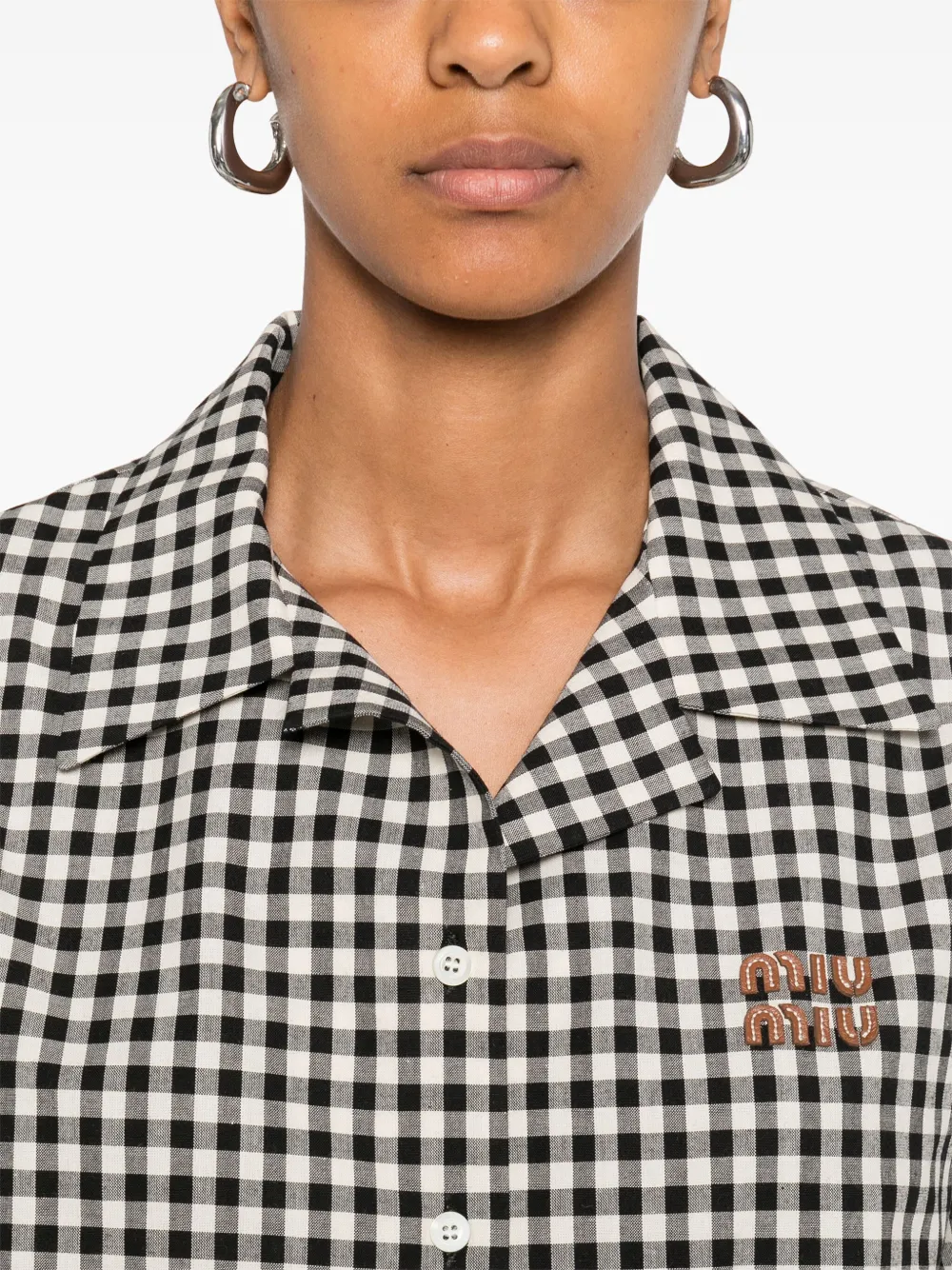 Miu gingham-check shirt Zwart