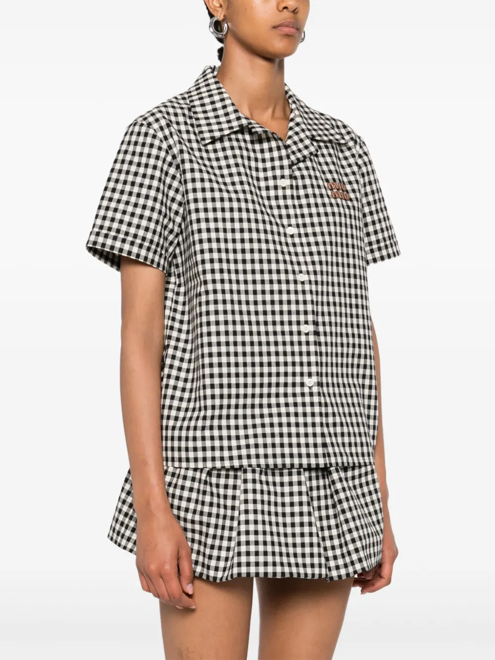 Miu gingham-check shirt Zwart
