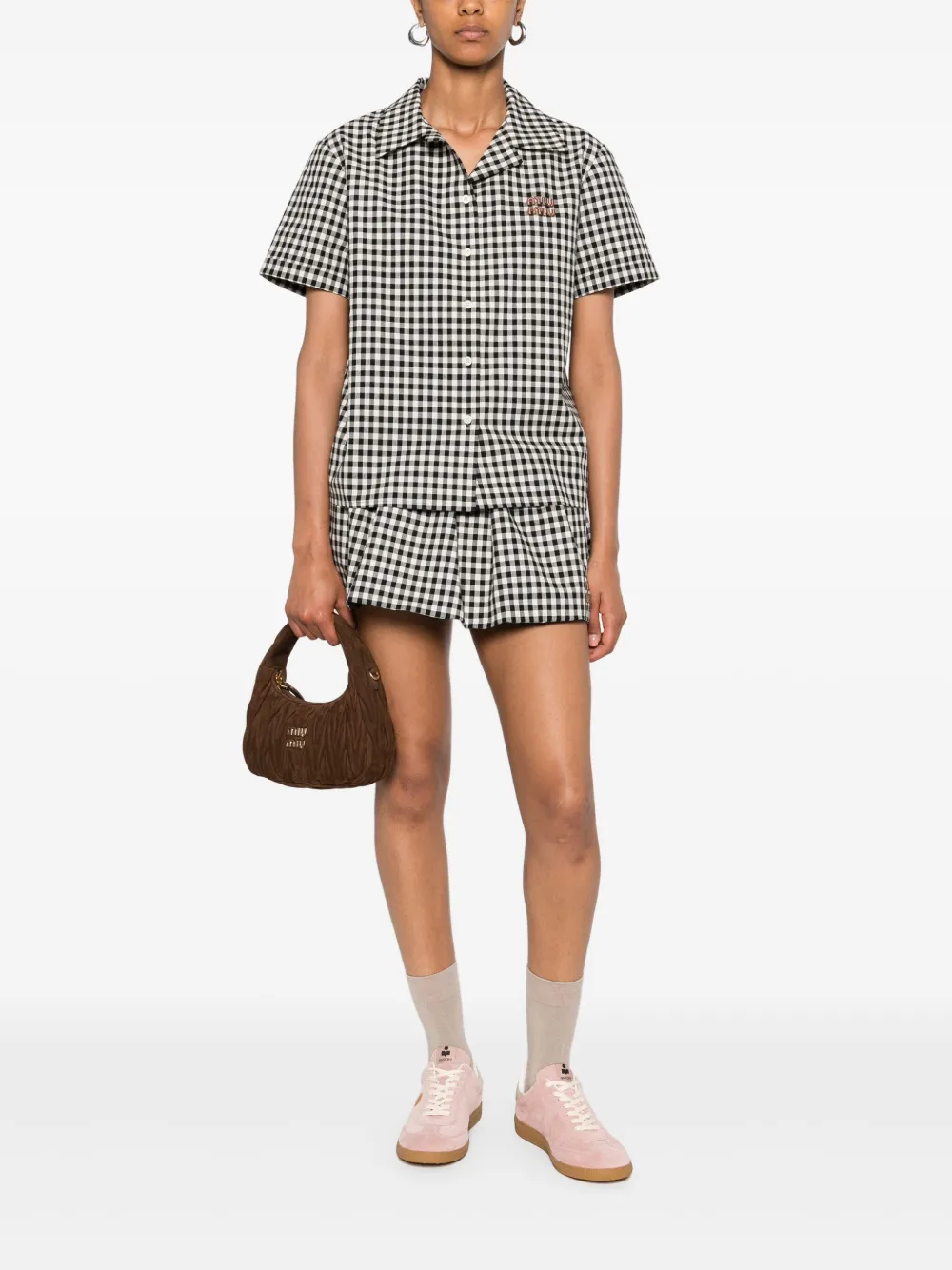 Miu gingham-check shirt Zwart