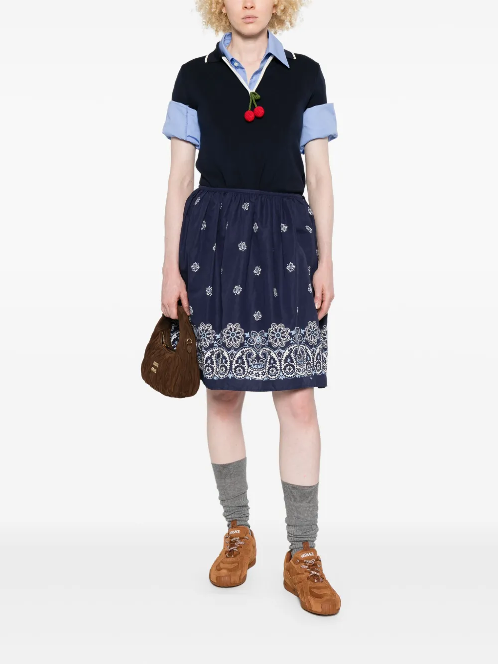 Miu Miu bandana-print midi skirt - Blauw