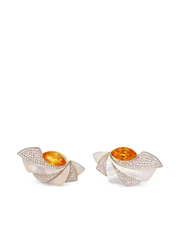 Ananya 18K White Gold Mogra Multi-stone Earrings in Orange
