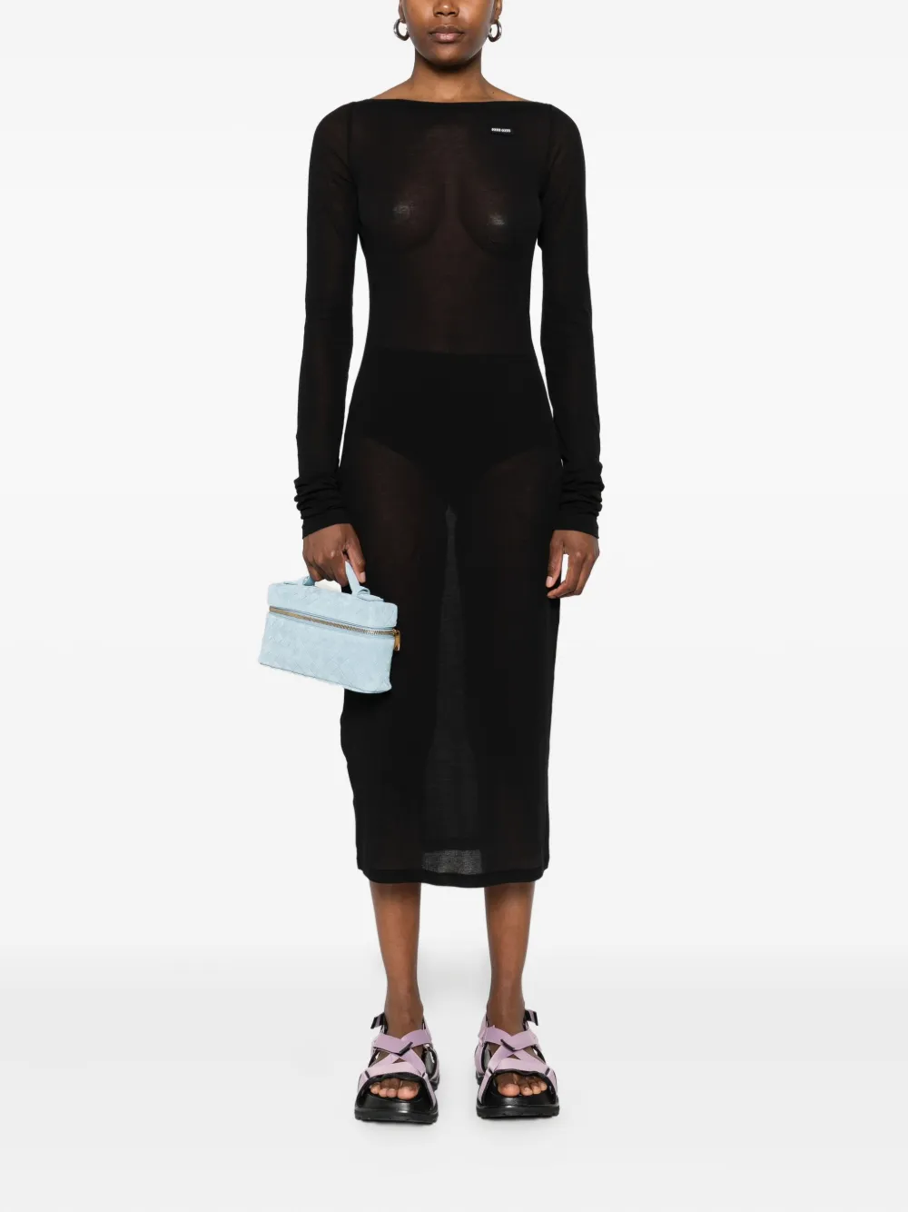 Miu Midi-jurk met logopatch Zwart