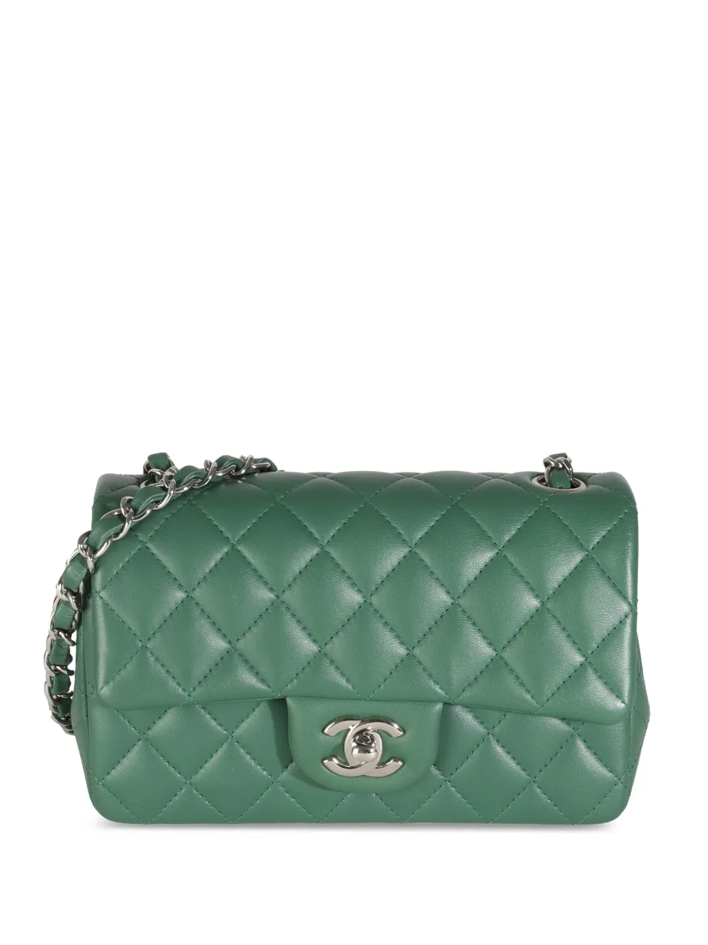 Pre-owned Chanel 2019 Mini Classic Flap Shoulder Bag In Green