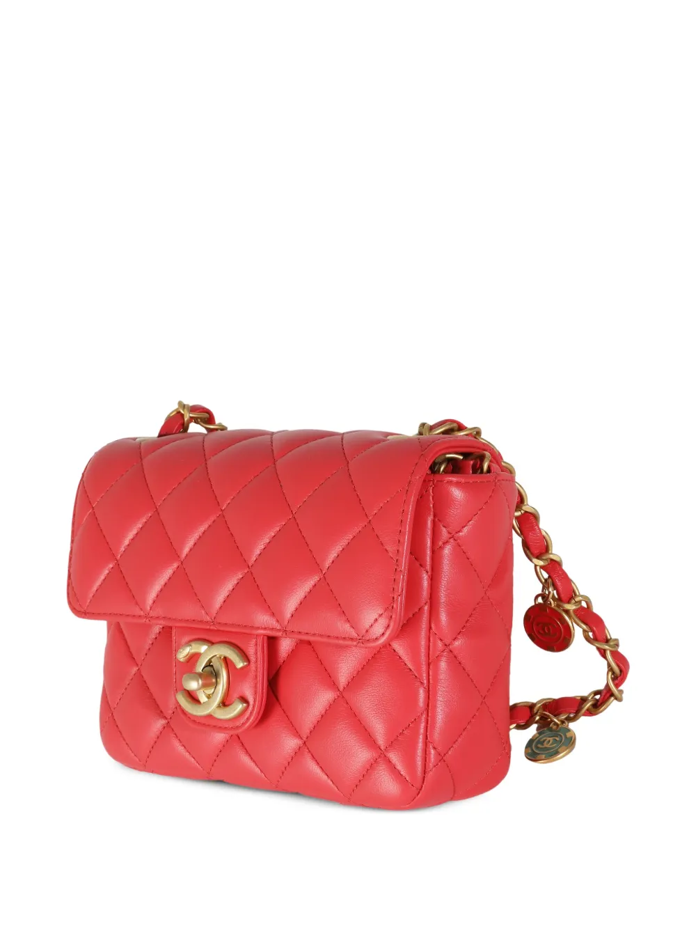 Chanel Pre-owned Mini Square Classic Flap Shoulder Bag in Red, view 3