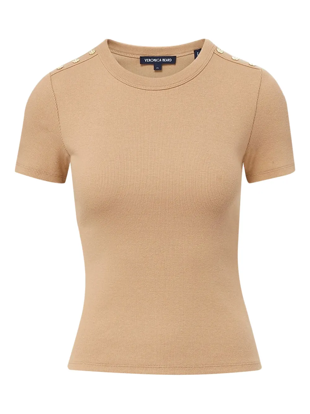 Veronica Beard Draya button-detailed ribbed T-shirt | Neutrals | Image 1