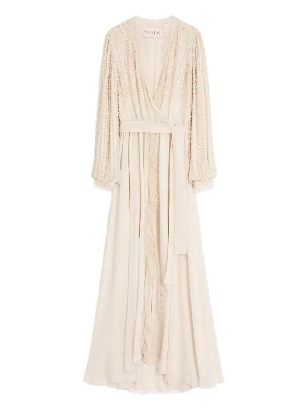 Valentino Georgette Long Dress In Neutral