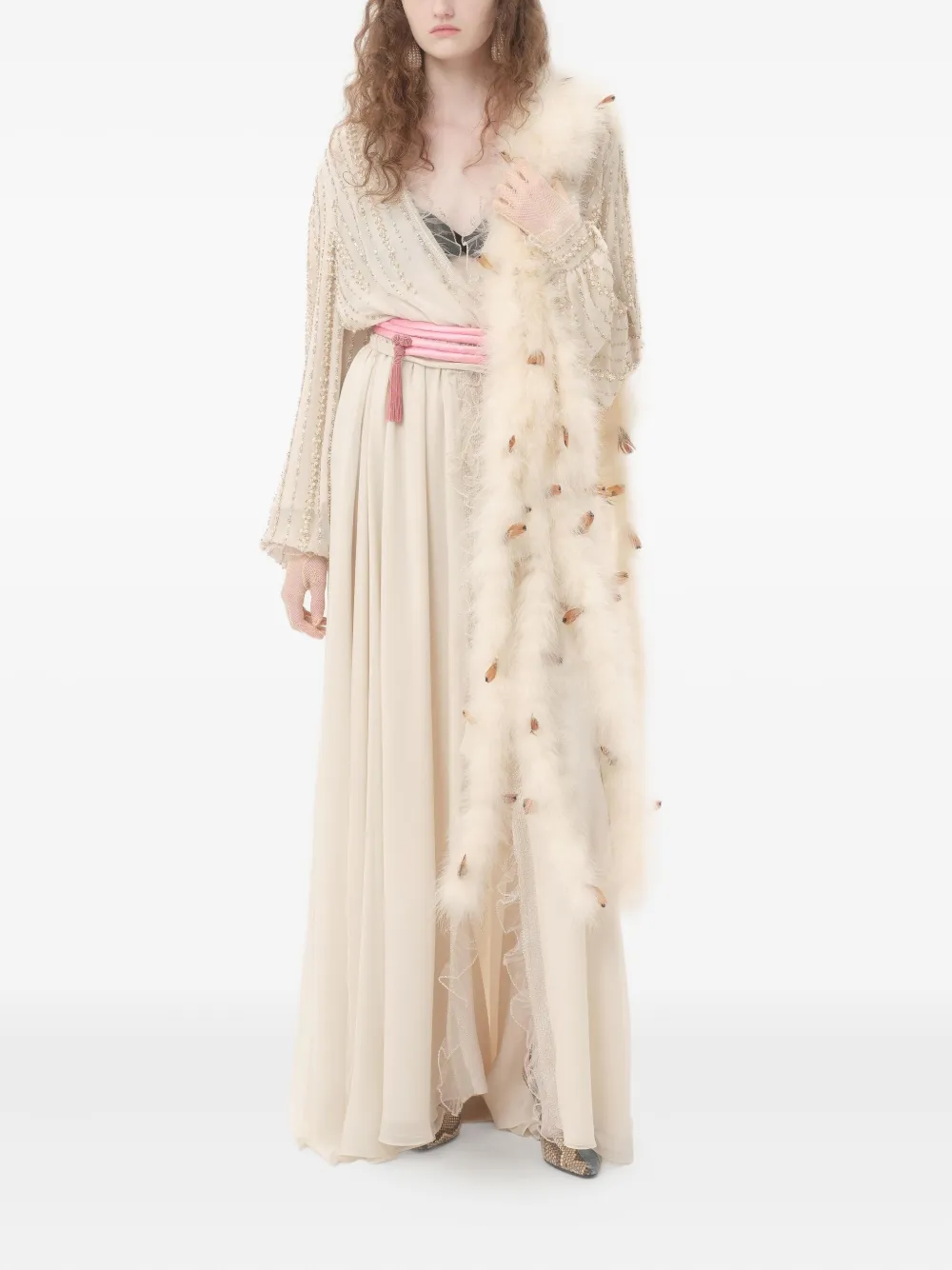 Valentino Georgette Long Dress In Neutral