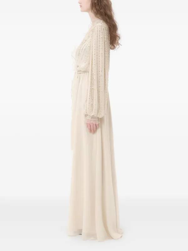 knee length dresses for ladies Valentino Embellished Long-Sleeve Gown in Gold  MSA Haute Couture