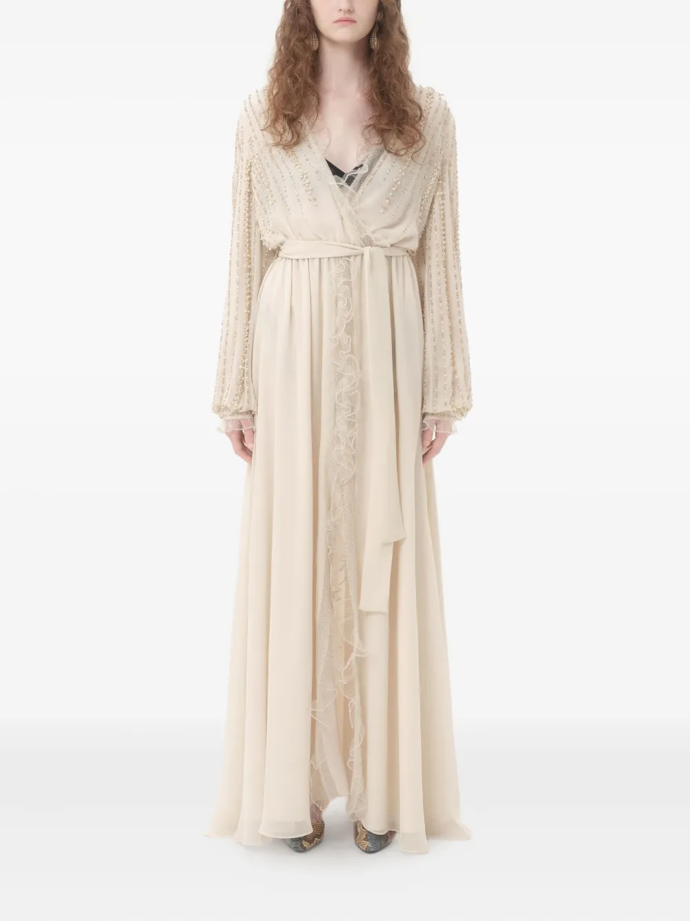 Valentino Georgette Long Dress In Neutral