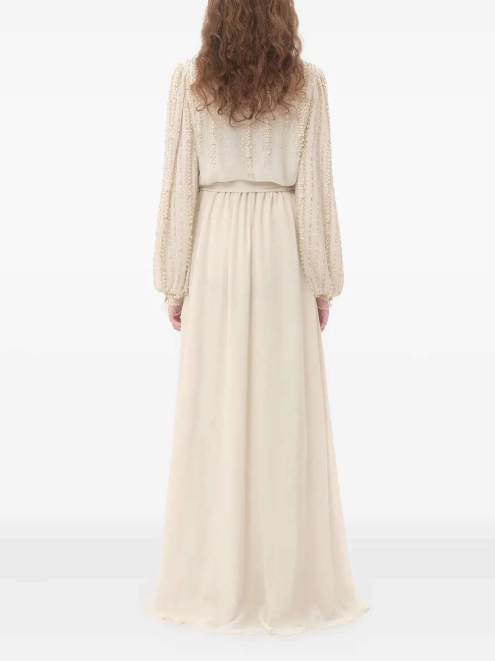 Valentino Georgette Long Dress In Neutral