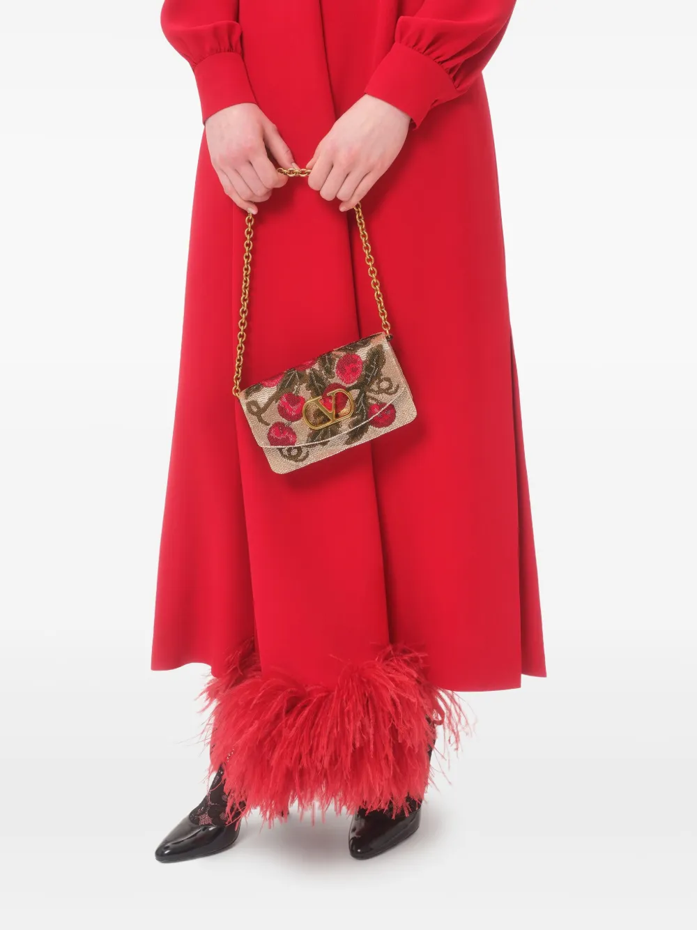 Valentino Garavani Midi-jurk met veren afwerking Rood