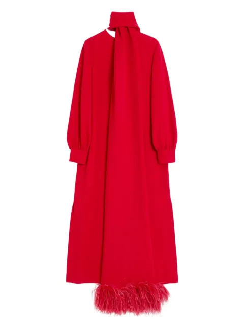 Valentino Garavani feather-trim midi dress