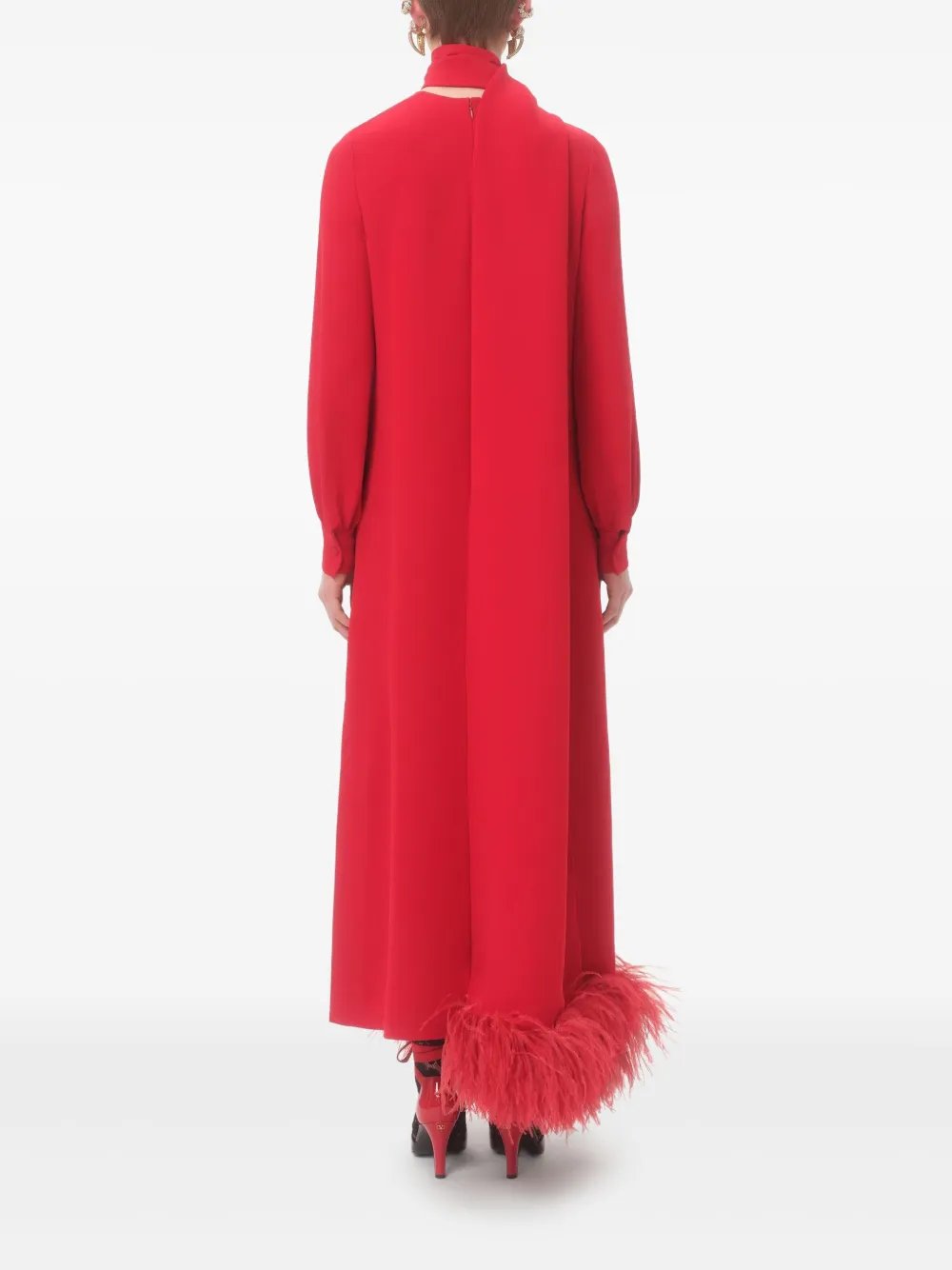 Valentino Garavani Midi-jurk met veren afwerking Rood