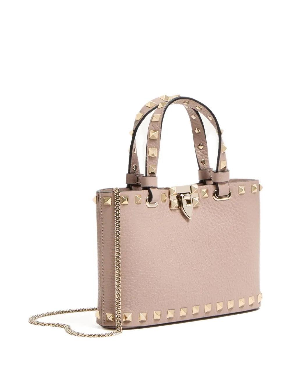 Valentino Garavani MINI ROCKSTUD SHOPPING BAG IN GRAINY CALFSKIN - Toni neutri