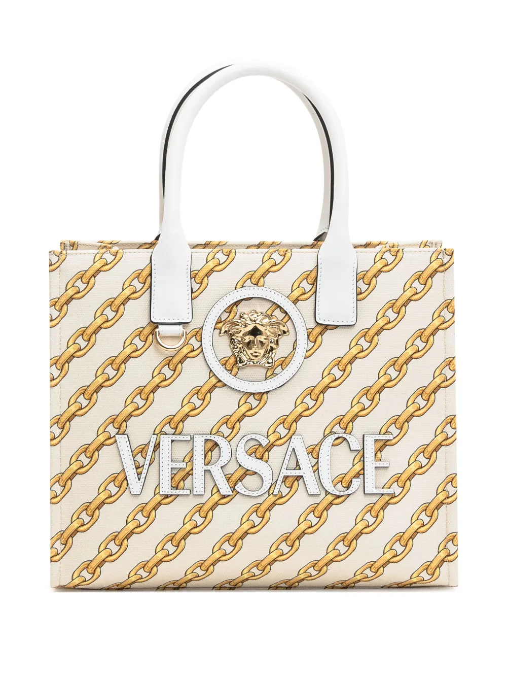 Versace Kleine Chain Stripes La Medusa shopper Wit