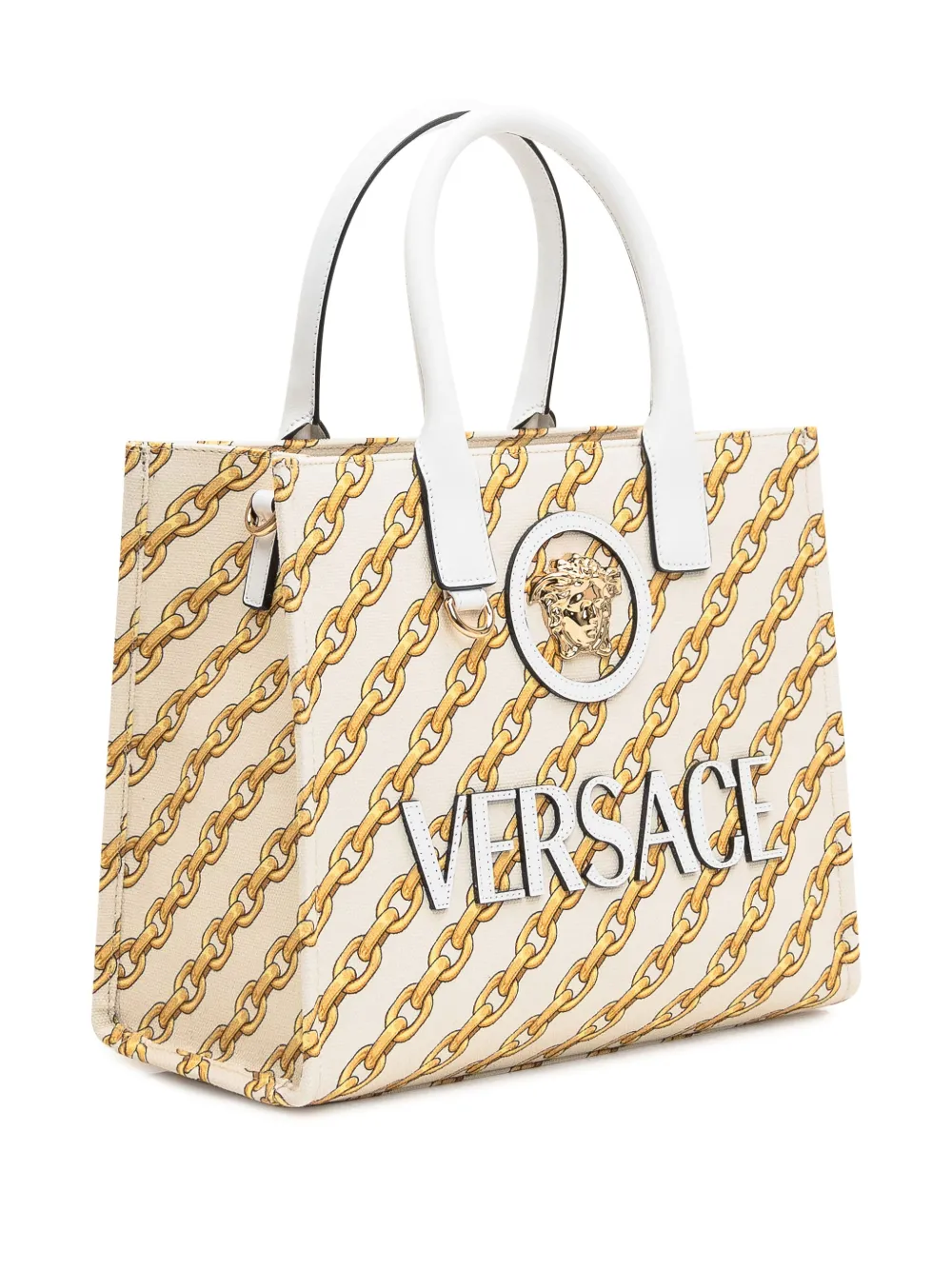 Versace Kleine Chain Stripes La Medusa shopper Wit