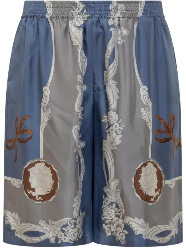 Versace Cameo Silk Shorts in Blue