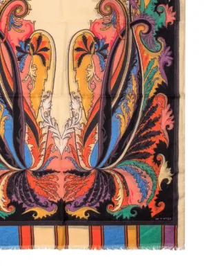 スカーフ ETRO SCARVES AND SILK CREAM/AUBERGINE Etro Scarf Shaal Nur - Women Collection Cashmere Silk Shawl