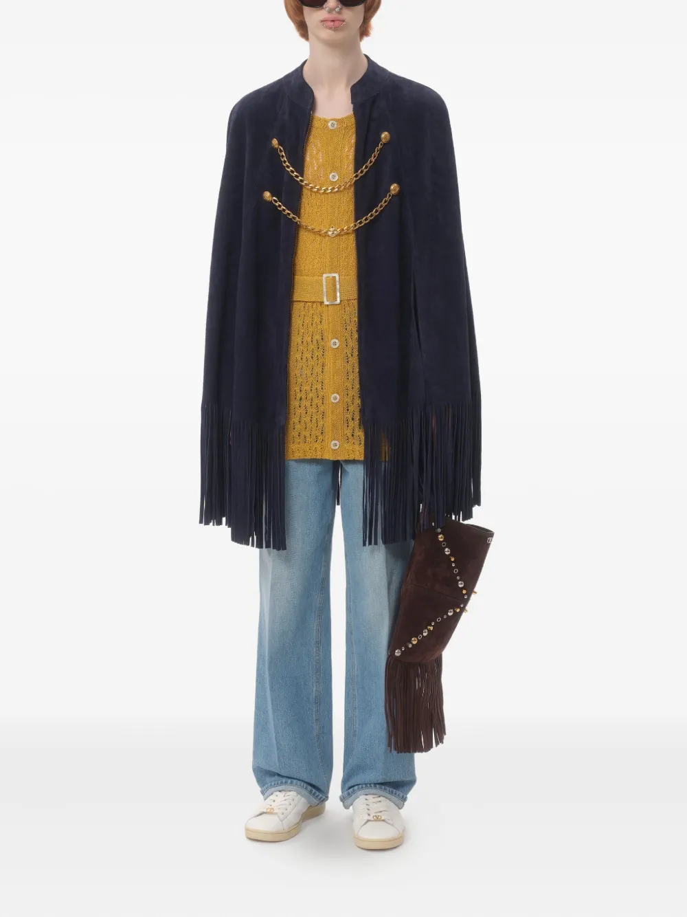 Valentino Garavani Suède cape met franje Blauw