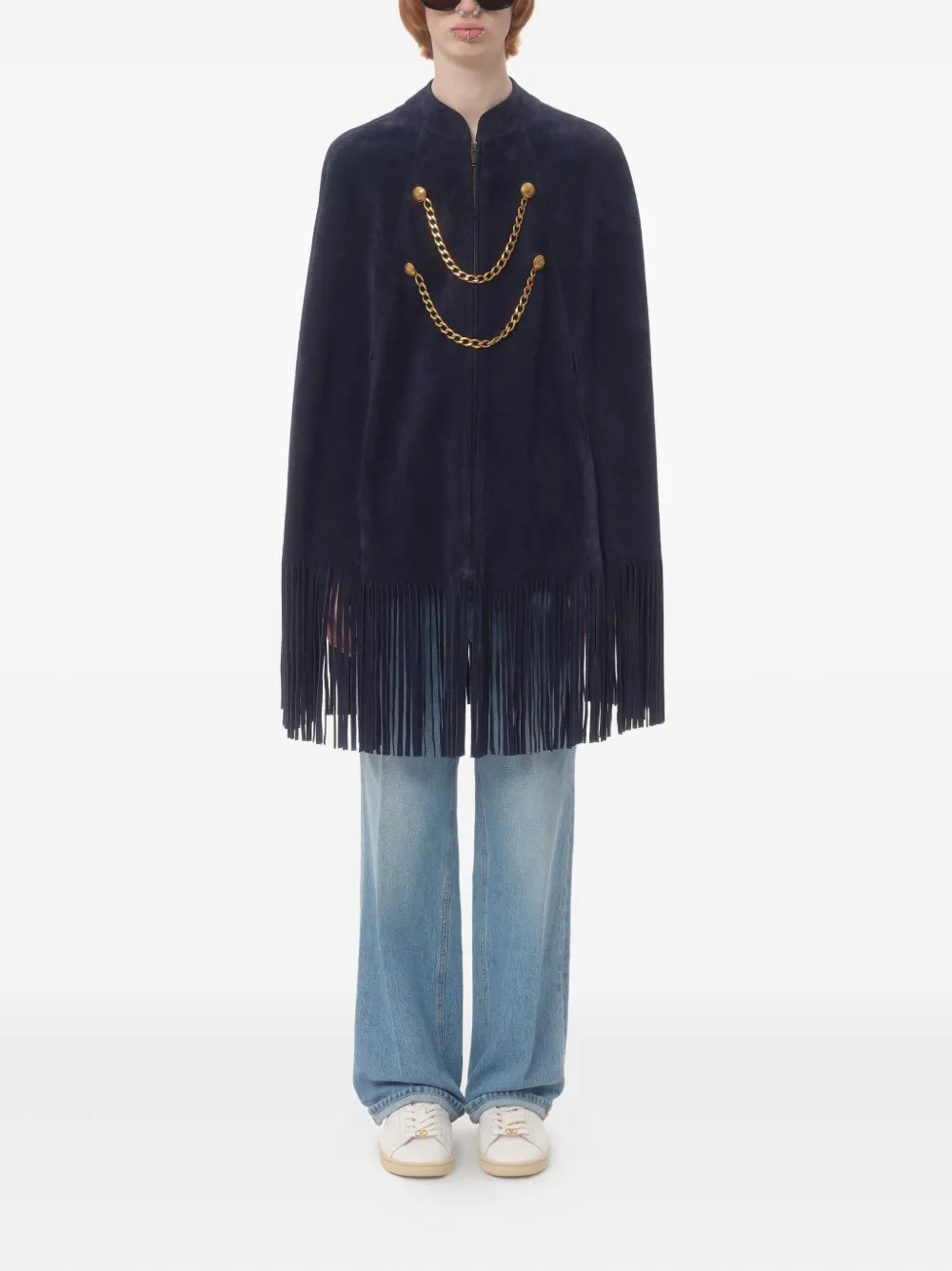 Valentino Garavani Suède cape met franje Blauw