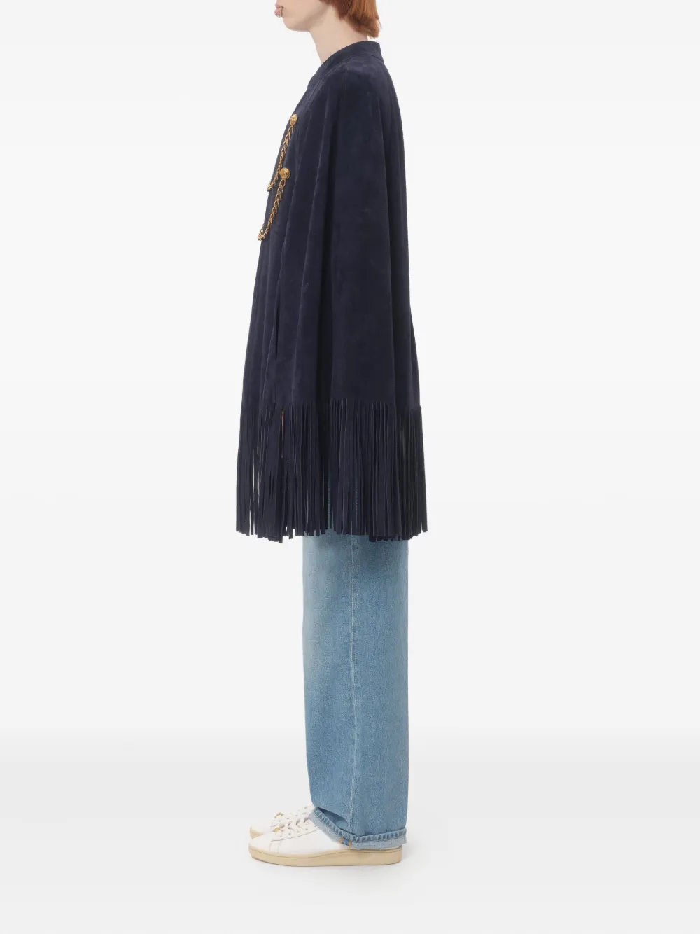 Valentino Garavani Suède cape met franje Blauw