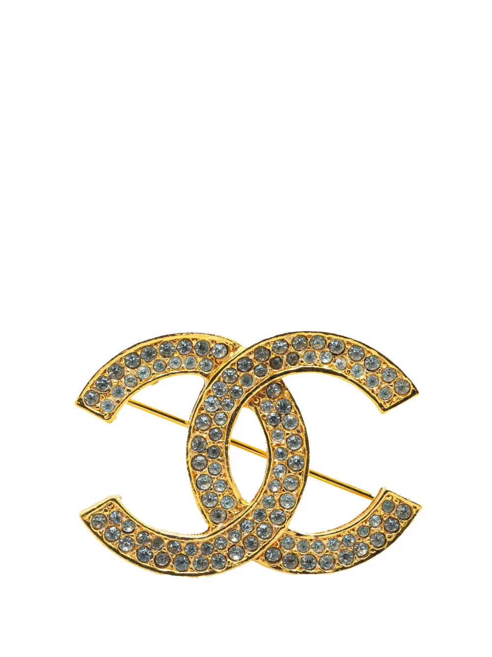 CHANEL Pre-Owned 20th Century Gold Plated CC Rhinestones Turn Lock Brooch costume brooch | Gold | Image 1