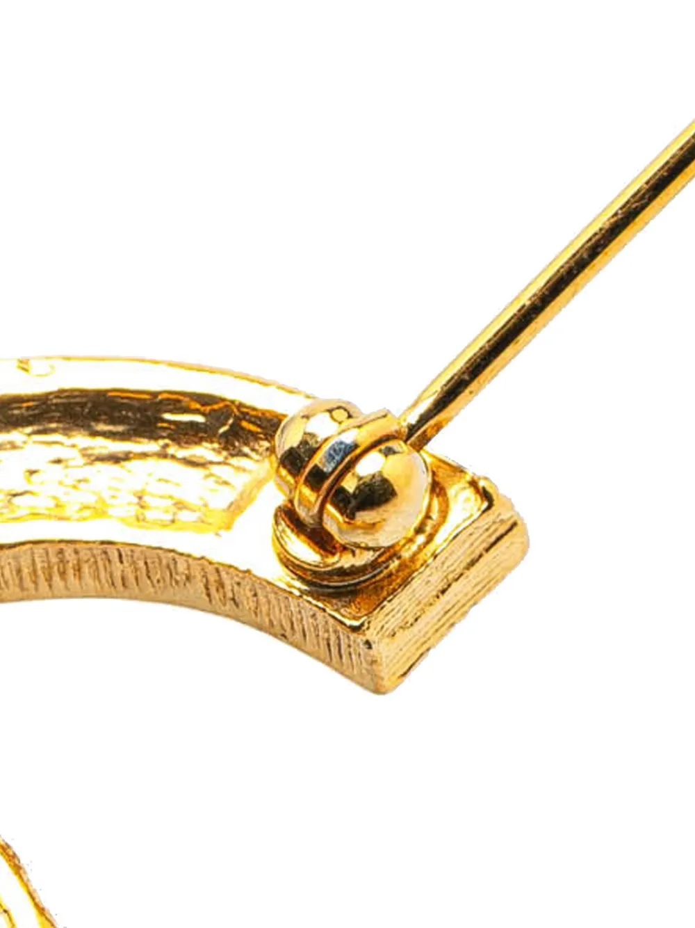 Pre-owned Chanel 20th Century Gold Plated Cc Rhinestones Turn Lock Brooch Costume Brooch