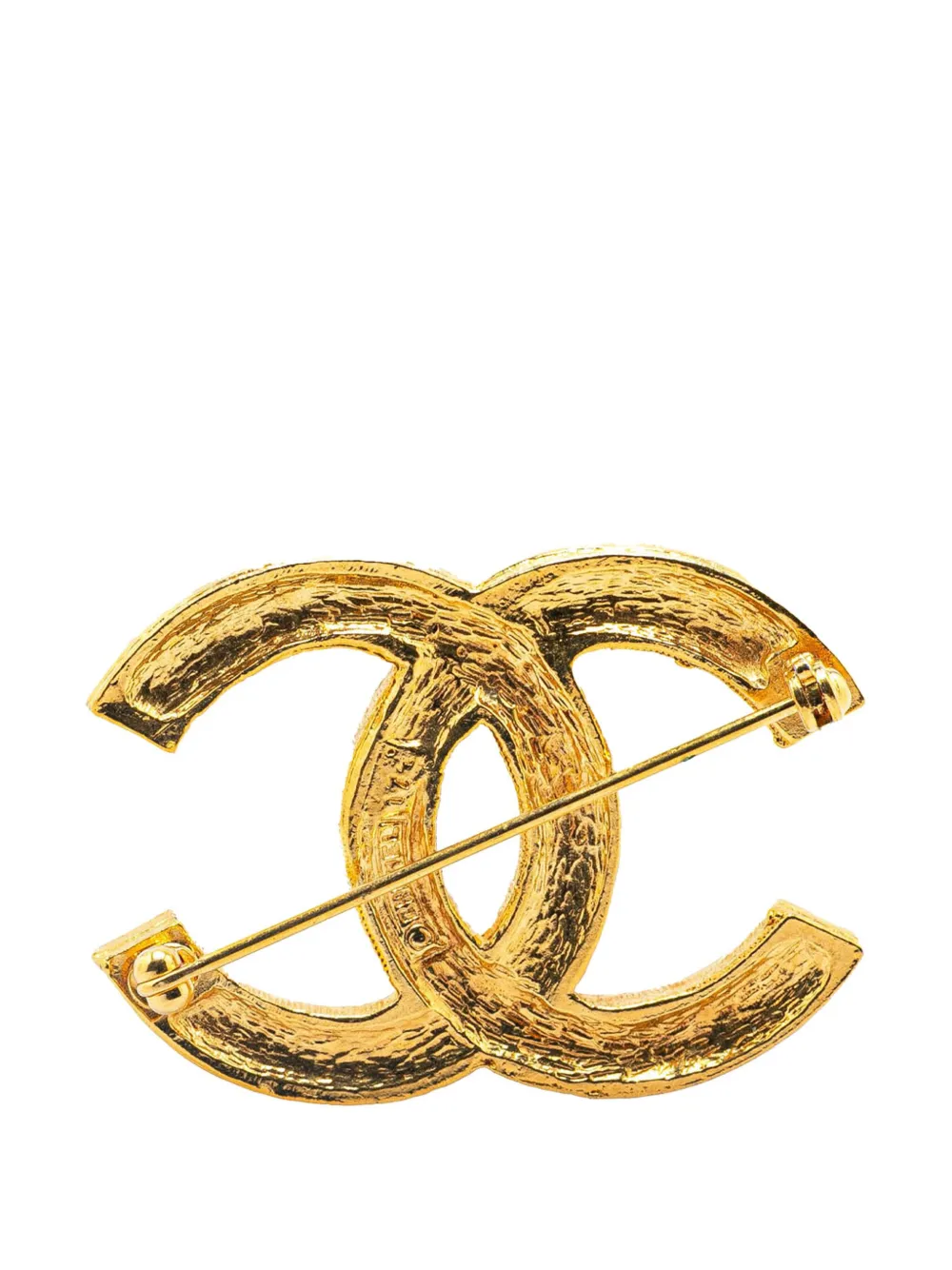 CHANEL Pre-Owned 1900s vergulde CC broche met draaislot en stras - Goud