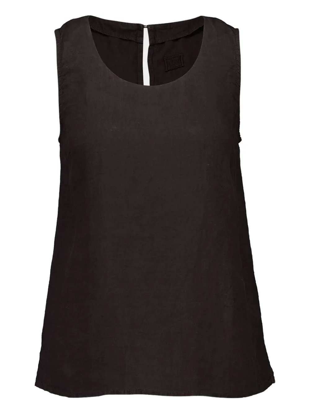 120% Lino Keyhole Cut-out Sleeveless Top In Black