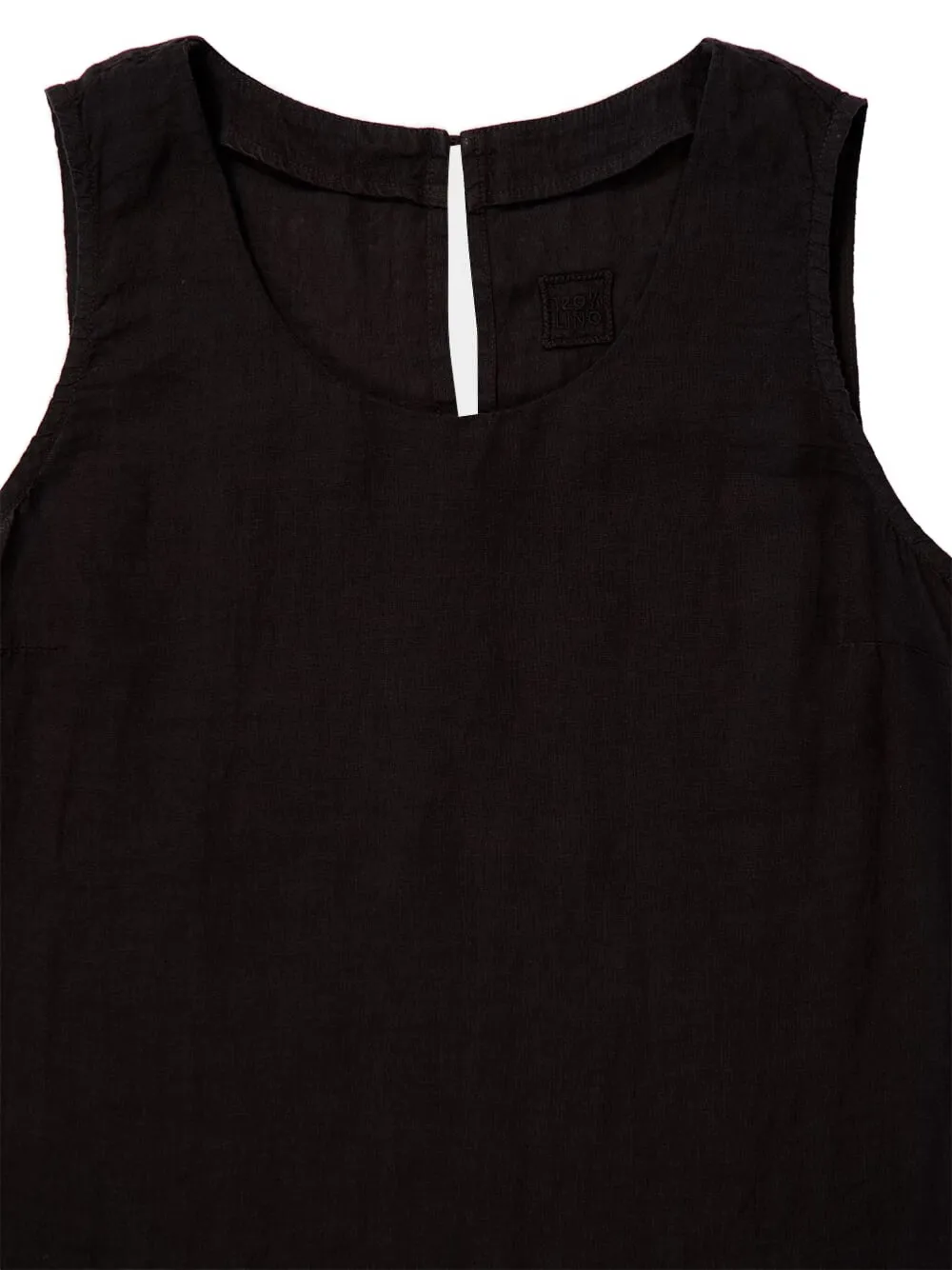 120% Lino Keyhole Cut-out Sleeveless Top In Black
