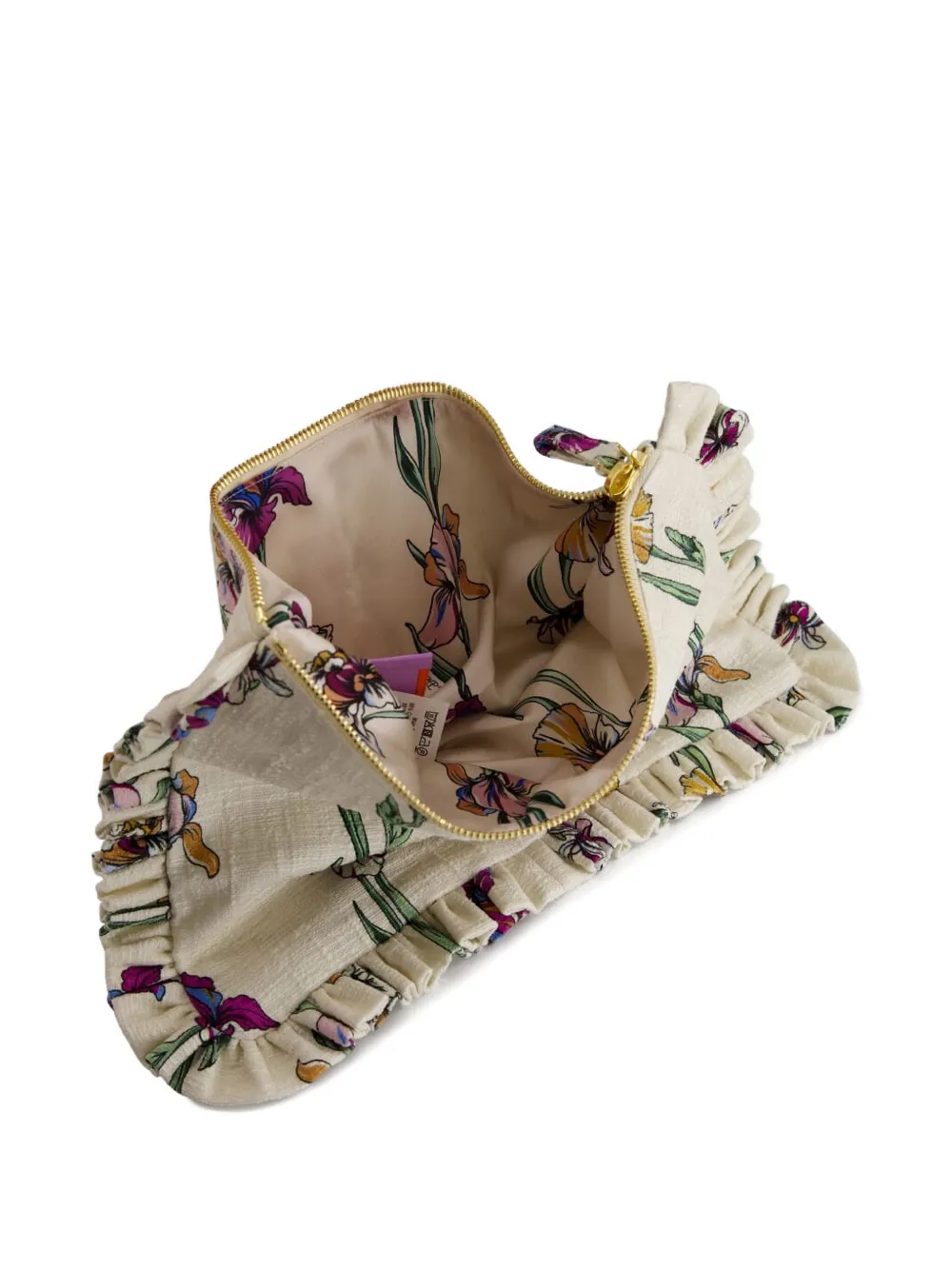 La DoubleJ floral-print ruffled clutch bag Beige