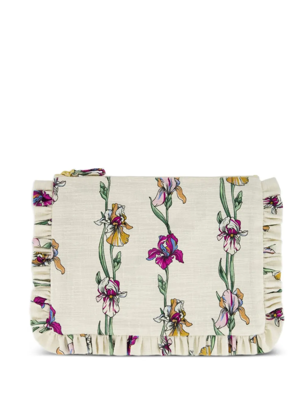 La DoubleJ floral-print ruffled clutch bag Beige