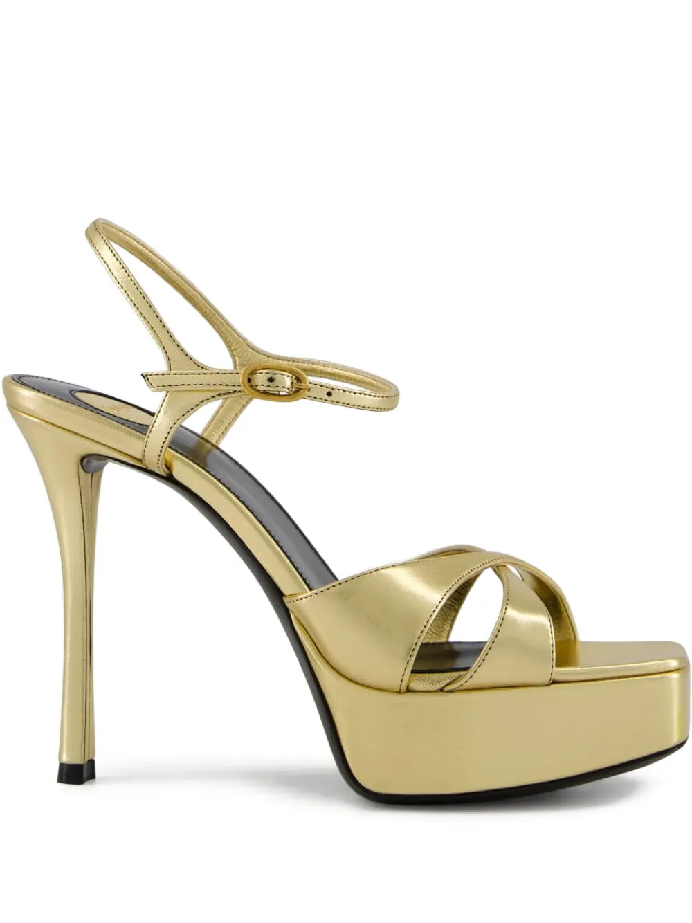 Saint Laurent 85mm Debbie Leather Sandals In Gold