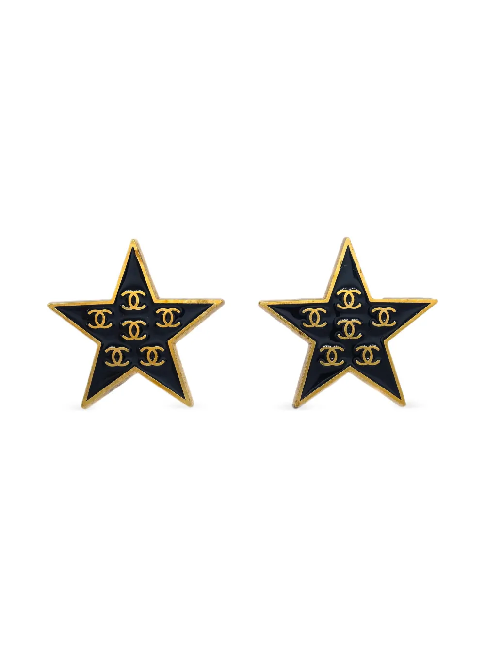 Pre-owned Chanel 2001 Cc Star Clip-on Earrings In Gold