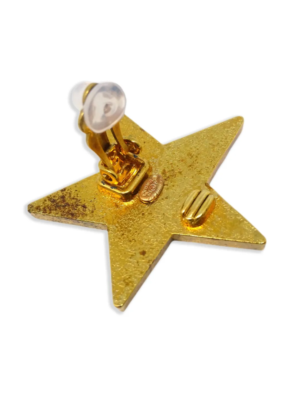 Pre-owned Chanel 2001 Cc Star Clip-on Earrings In Gold
