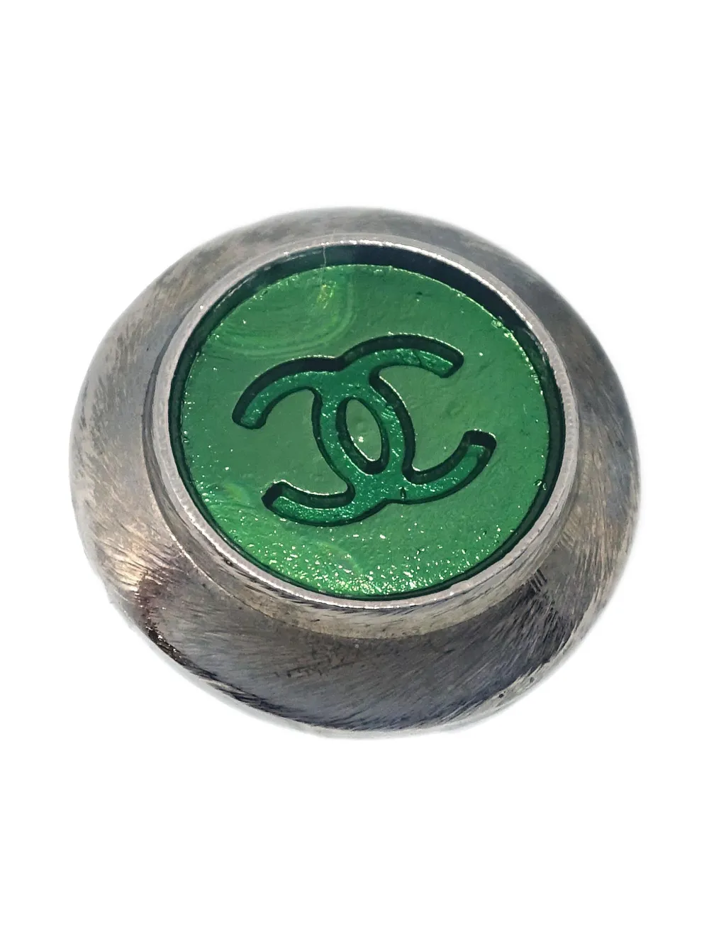 Pre-owned Chanel 1999 Cc Button Earrings In Silver