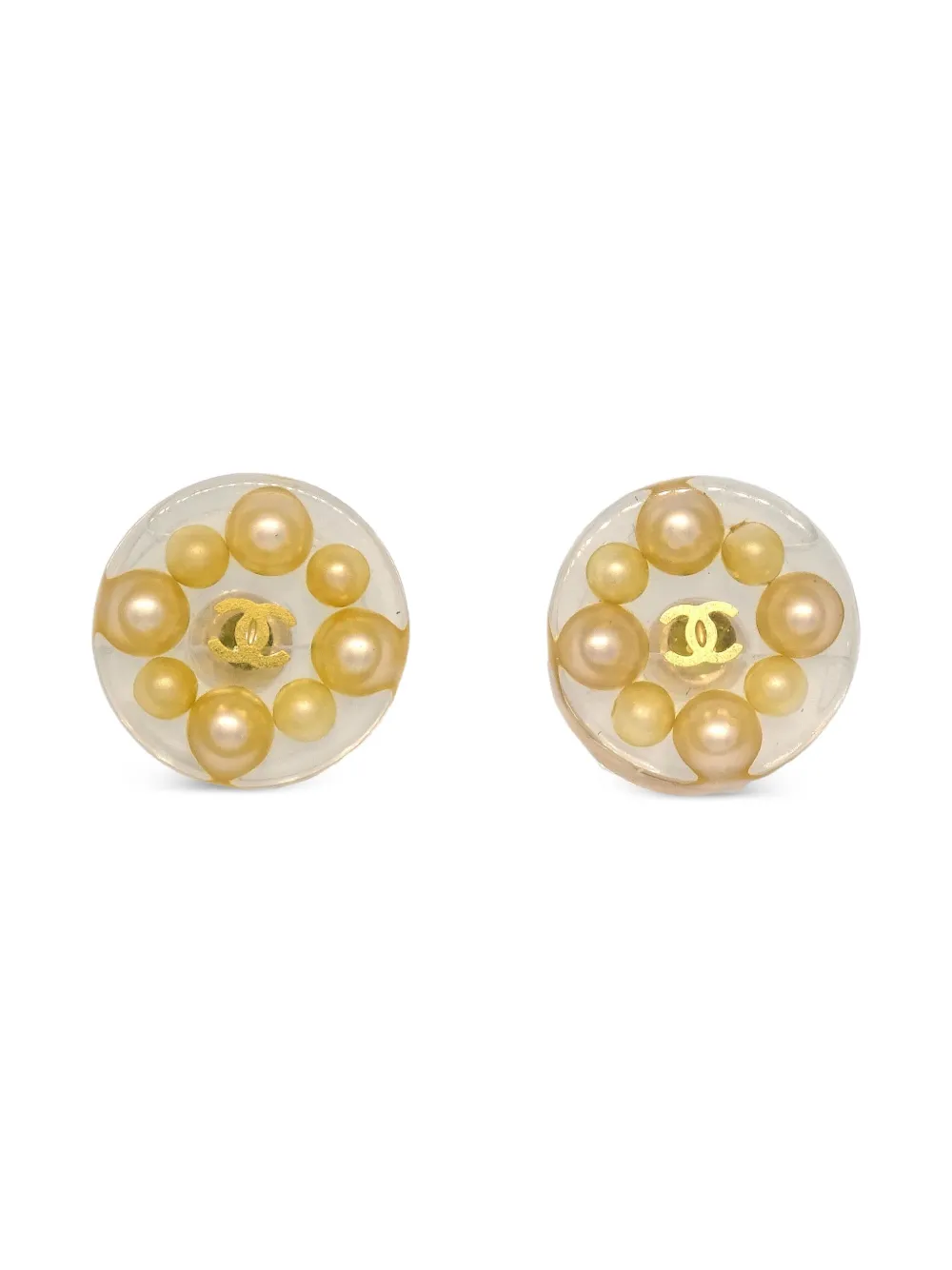 Pre-owned Chanel 1990-2000s Cc Button Earrings In Gold