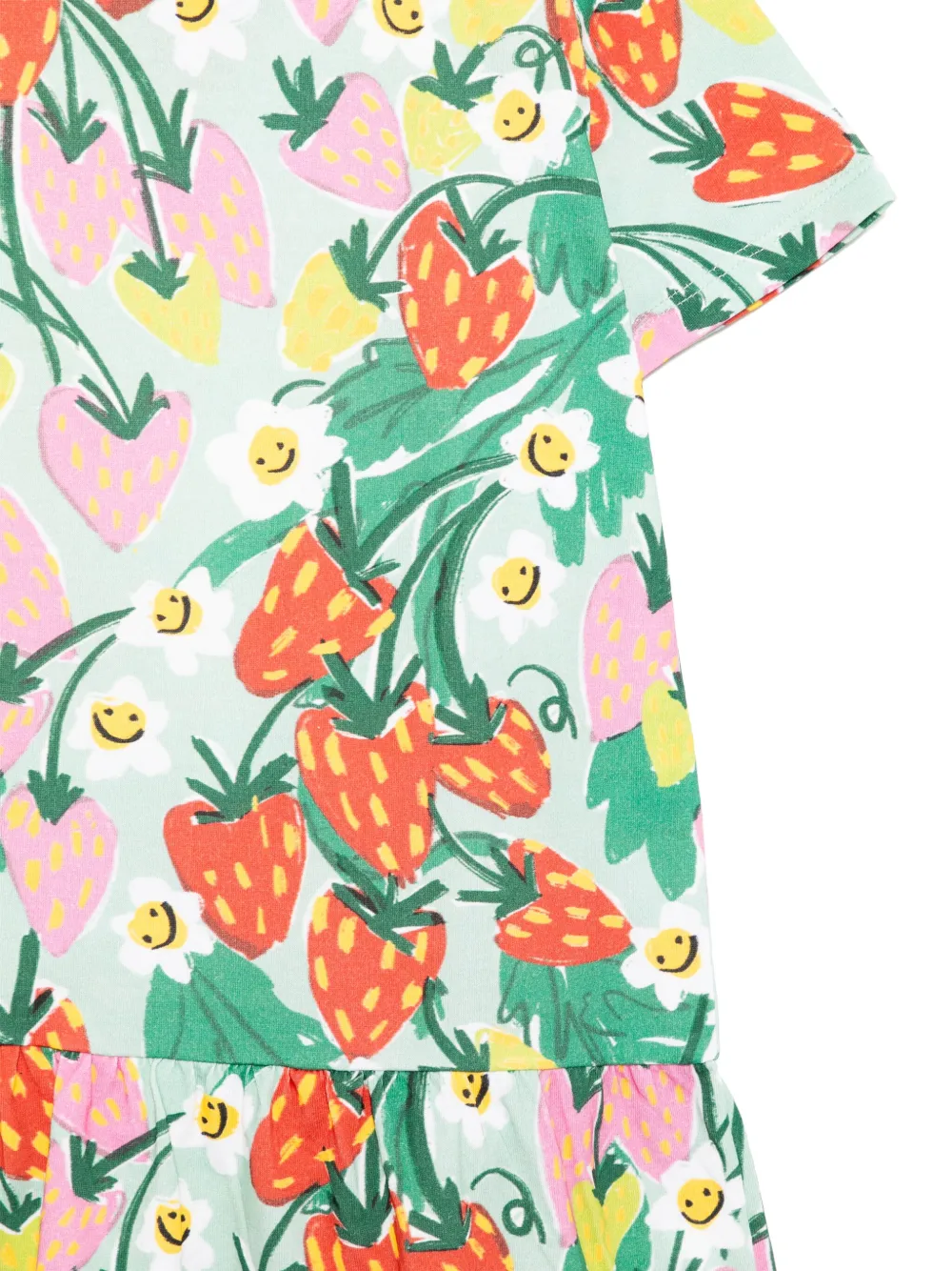 Stella McCartney Kids Jurk met korte mouwen en aardbeienprint Groen