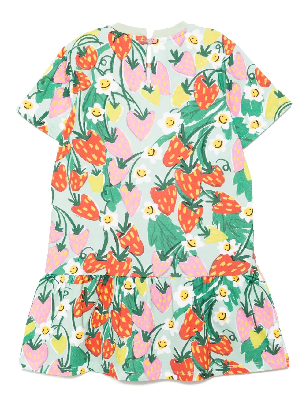 Stella McCartney Kids Jurk met korte mouwen en aardbeienprint Groen
