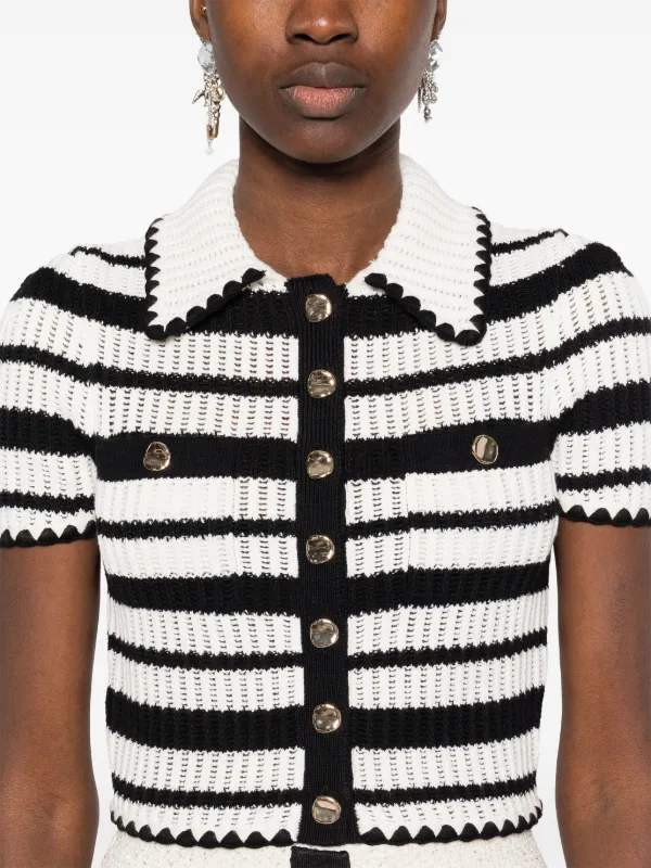 Self-Portrait Striped Crochet Top | Black | FARFETCH