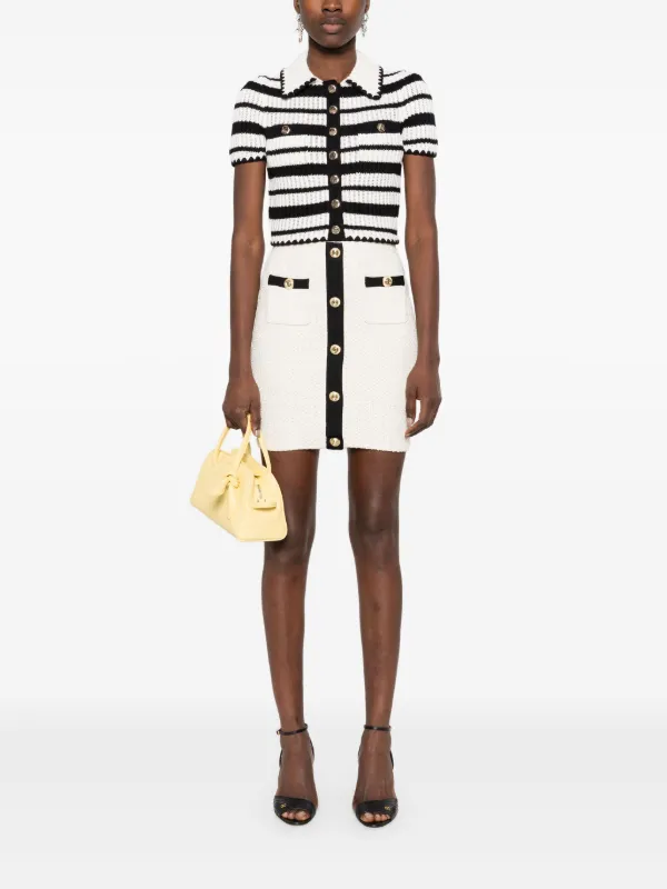 Self-Portrait Striped Crochet Top | Black | FARFETCH